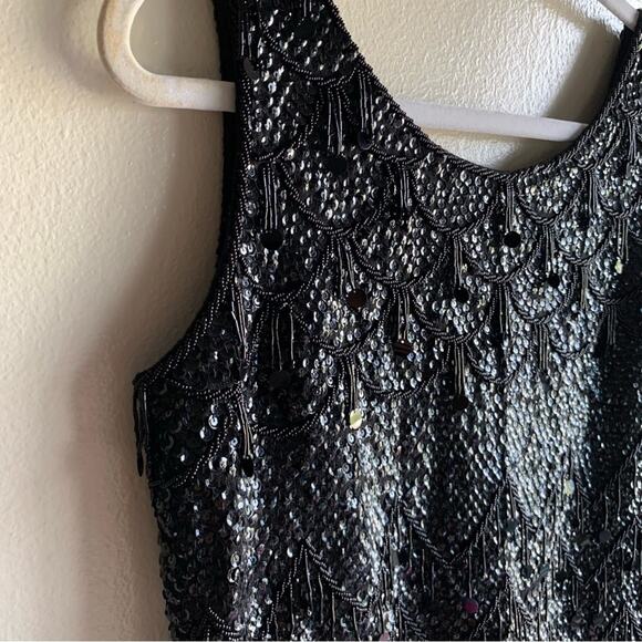 Vintage 1960s Black Beaded Sequin Fringe Blouse Size Small - Picture 7 of 15